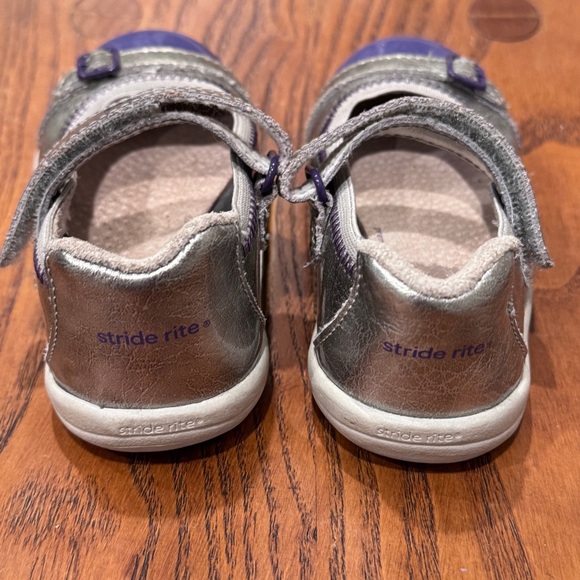 Stride Rite Chandra Leather Purple Cap Toe Mary Jane Toddler Girls Silver 6.5 - Picture 3 of 8